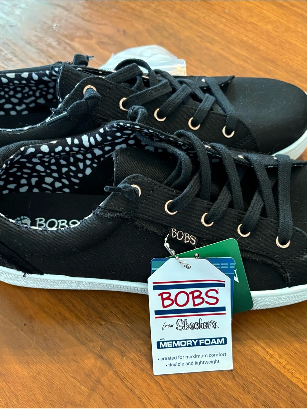Skechers BOBS Black Low-Top Canvas Sneakers with Patterned Lining Size 11